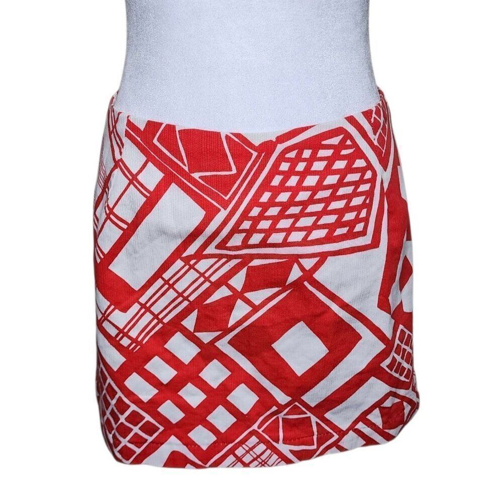 Vintage 1970s Geo Zipper Mini Skirt Womens Size S Red White